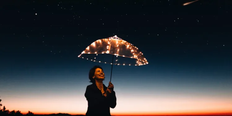 Gratitude - Woman Using Umbrella With Lights