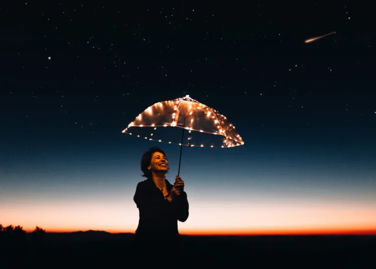 Gratitude - Woman Using Umbrella With Lights