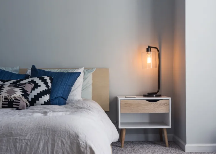 black table lamp on nightstand