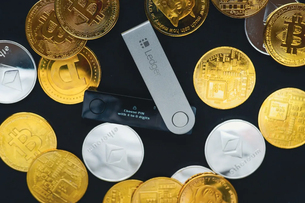 Crypto coins and a ledger 